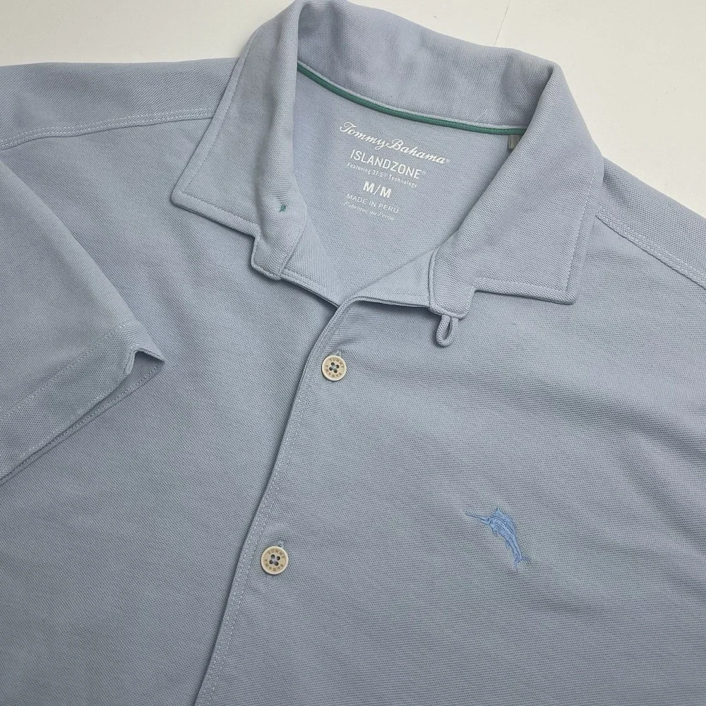Tommy Bahama Island Zone Medium Blue Supima Camp Loop Collar 37.5 Technology - Picture 1 of 13